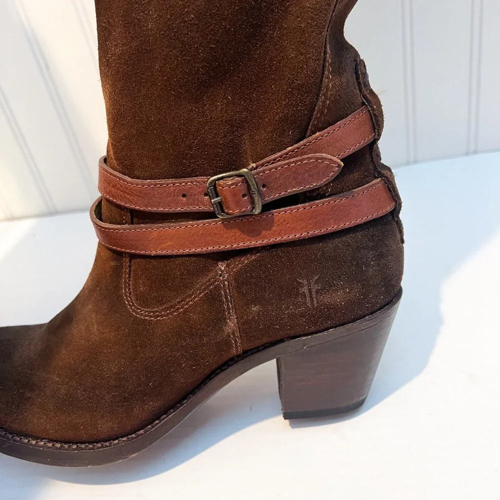 Frye Slouchy Suede Knee High Buckle Western Bohemian Block Heel Boots 7 NWOT - Picture 7 of 13